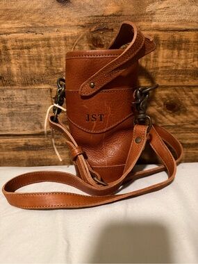 Monogrammed JST Brown Leather Crossbody Bottle Carrier